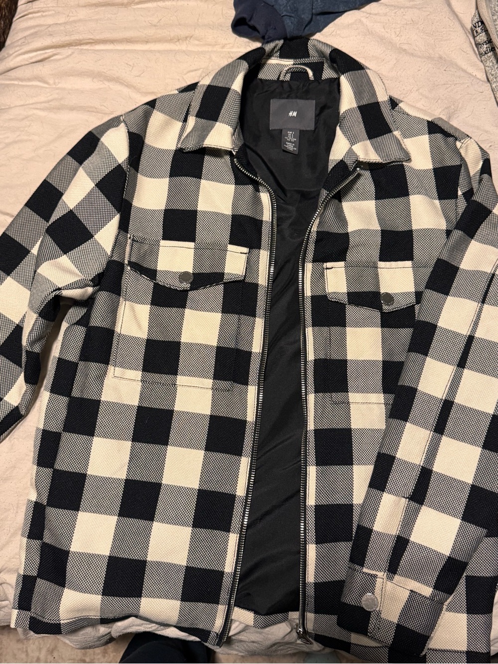 H&M Black & Cream Check Zip Jacket